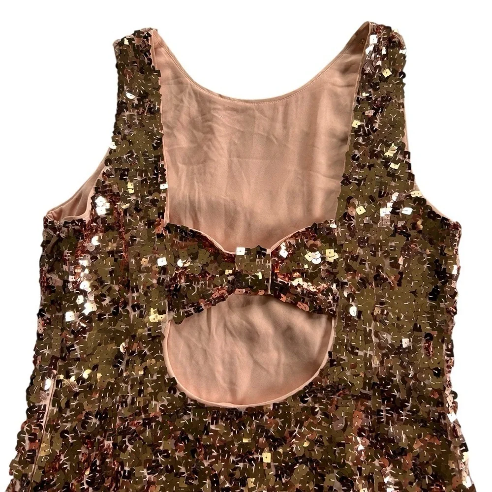 Kate Spade Rose Gold Sequin Bow Cutout Back Sleeveless Mini Dress Size 8